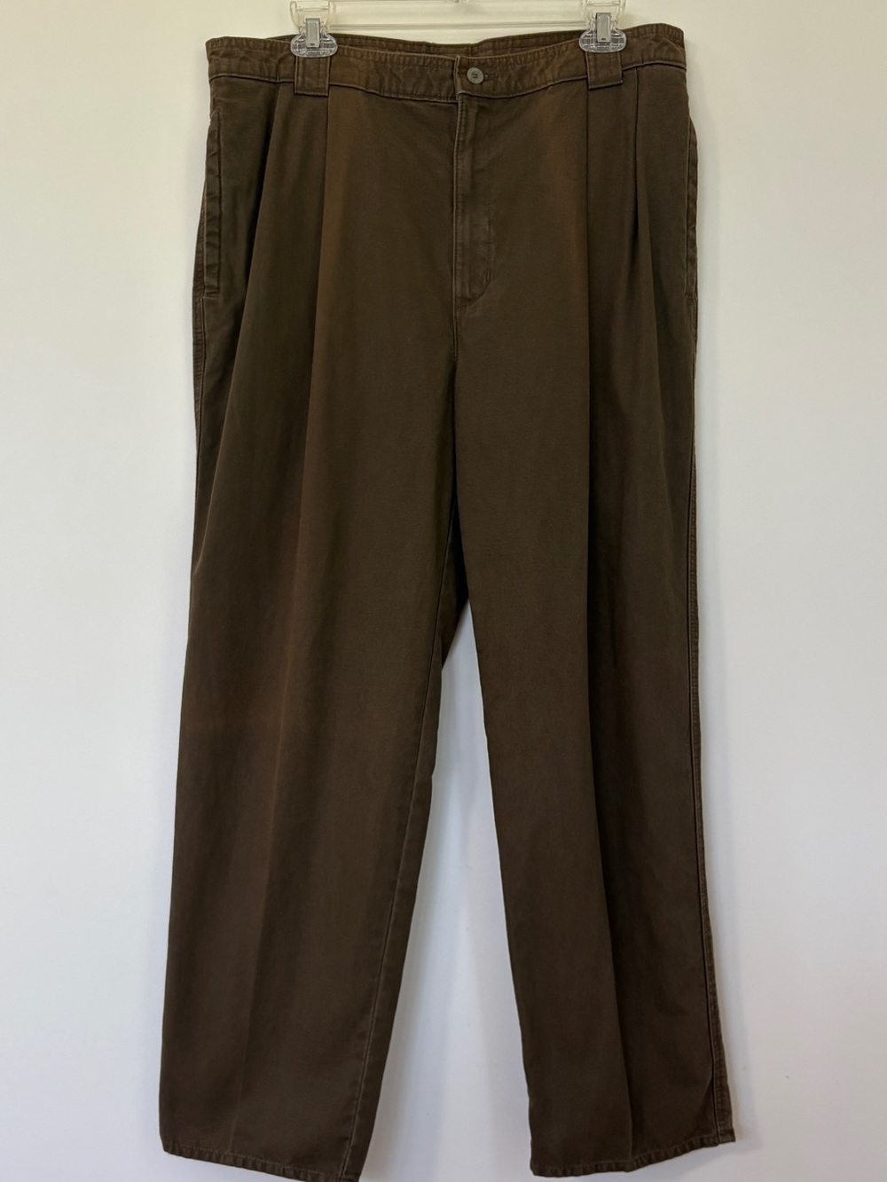 Dockers 36x30 Pleated Relaxed Brown Olive Khaki Pants 100% Cotton Vintage Prep